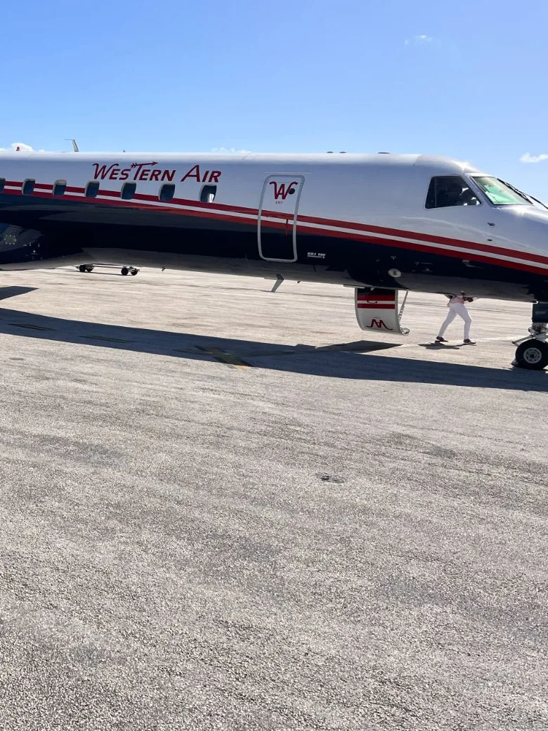 A Western Air jet on the apron at Marsh Harbour International