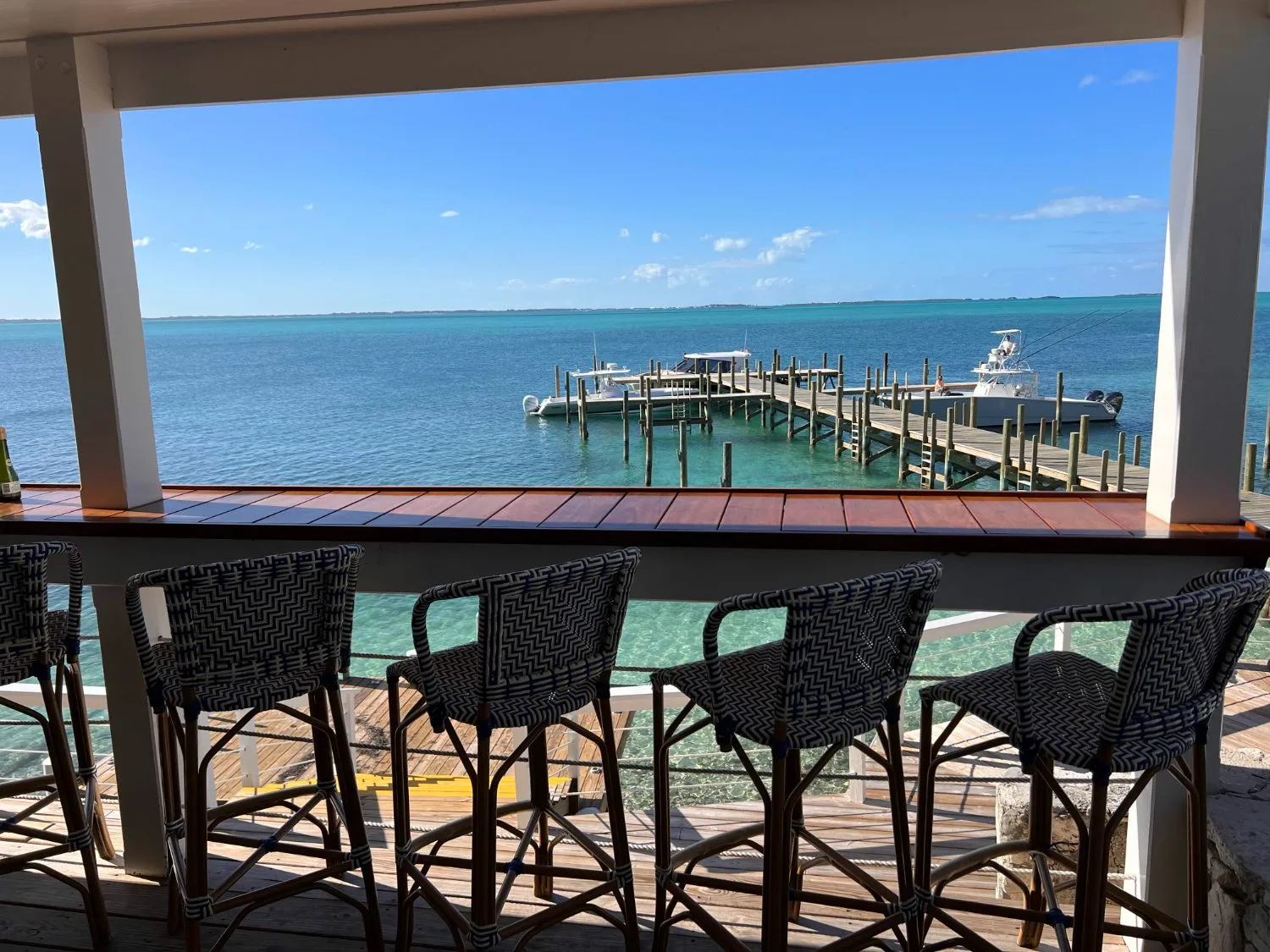 The view over the water from Firefly's deck bar on Elbow Cay