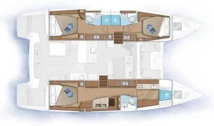 Accommodation plan of Bella Giornata — Lagoon 46, three-cabin owner's version