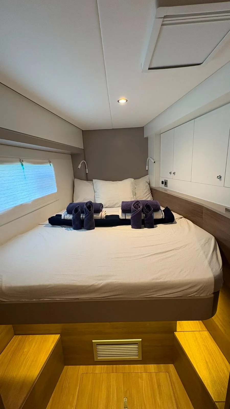 A forward cabin aboard Cat Tales