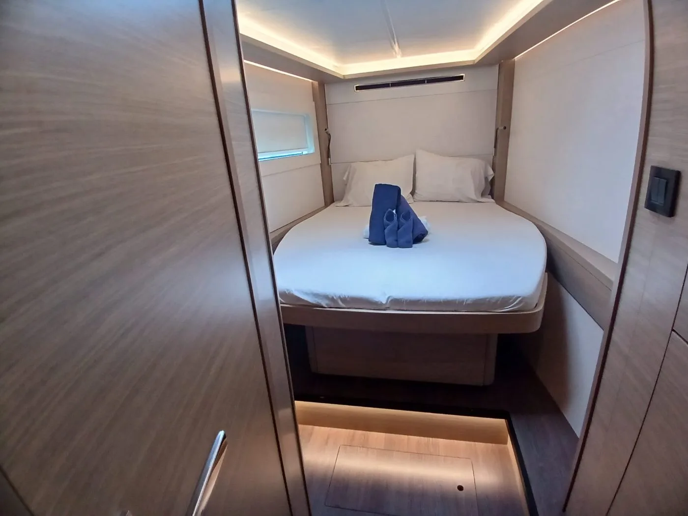 A forward double cabin aboard C U Sailing II