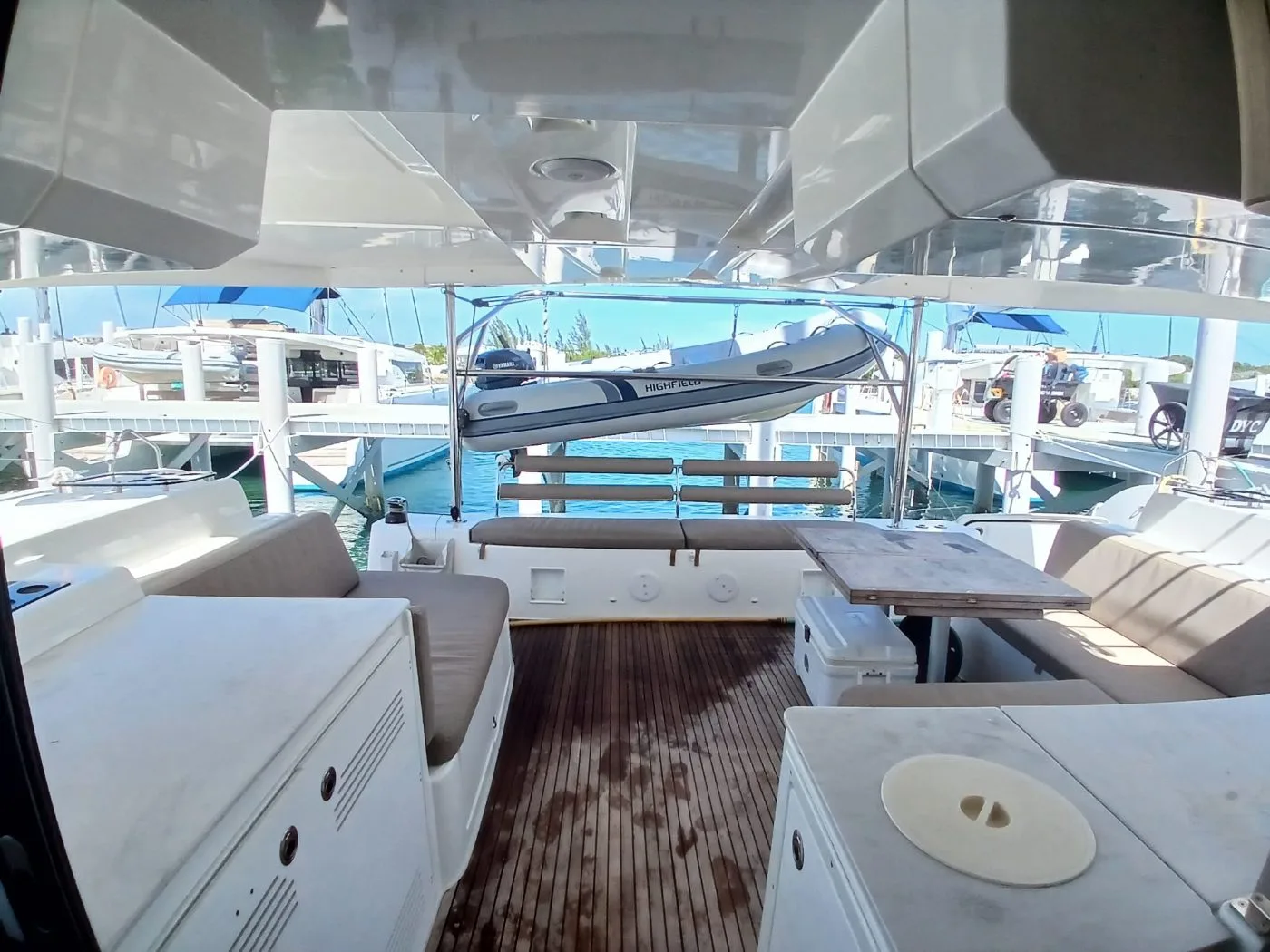 The aft cockpit and dining table of C U Sailing II