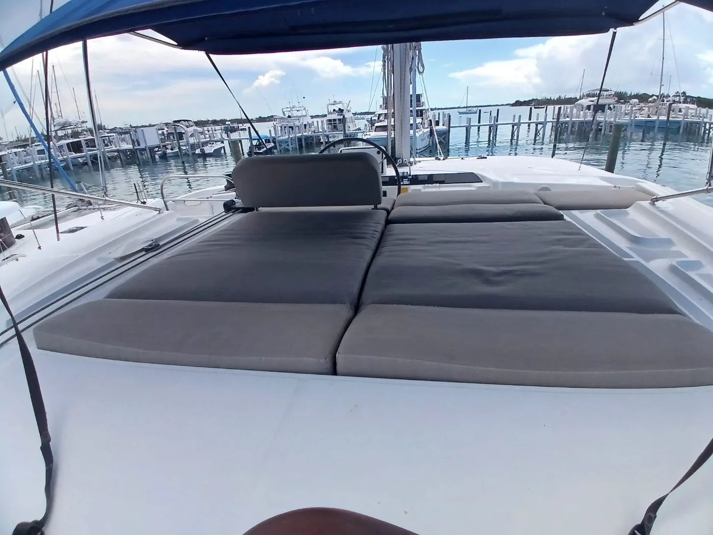 The flybridge of C U Sailing II looking forward