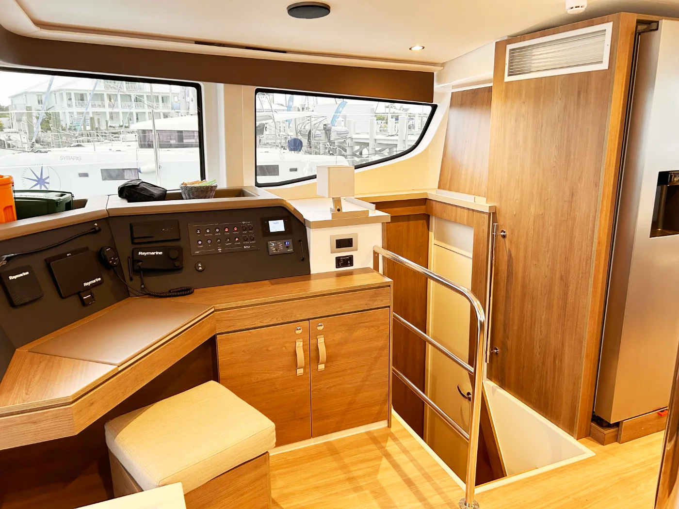 The navigation station of Exodus with Raymarine electronics
