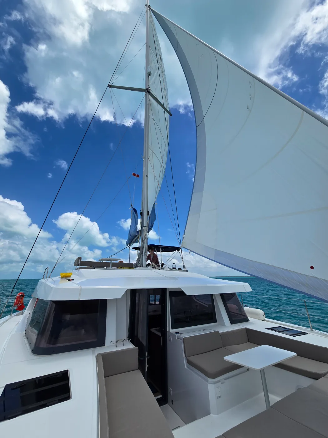 Exodus under sail in the Sea of Abaco, genoa drawing