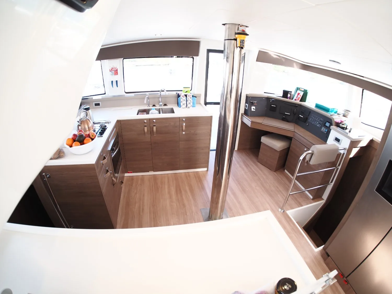 The galley and navigation station aboard Ptarmigan