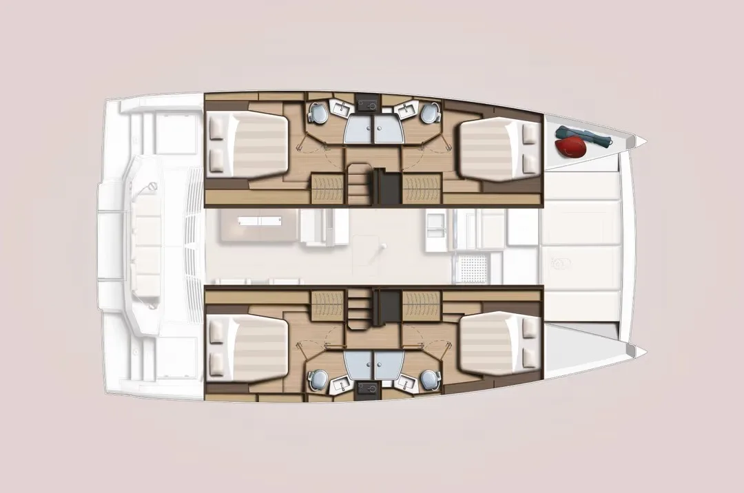 Accommodation plan of Ptarmigan — Bali 4.4, four cabins, four heads