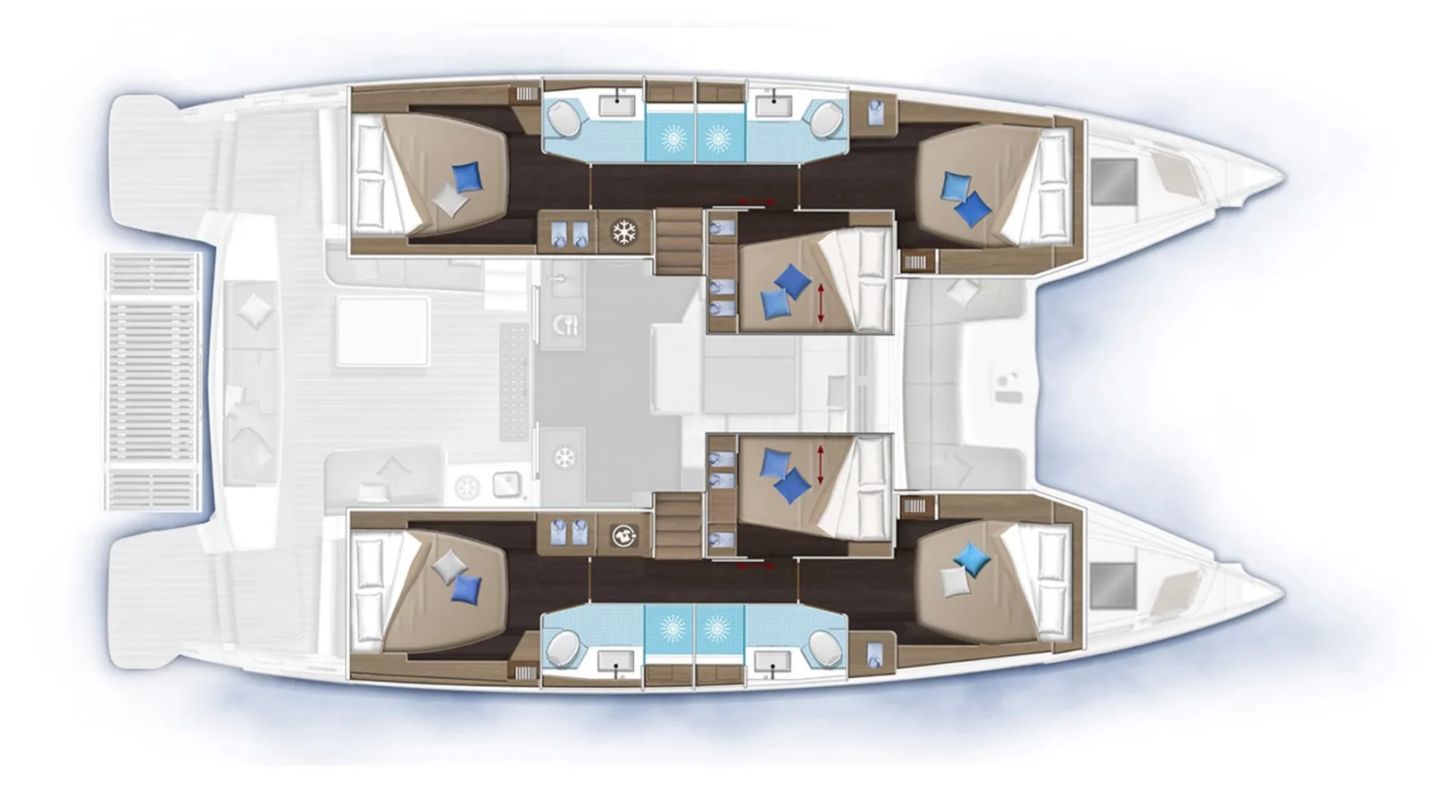 Accommodation plan of Sapphire Seas — Lagoon 51, six cabins, four heads