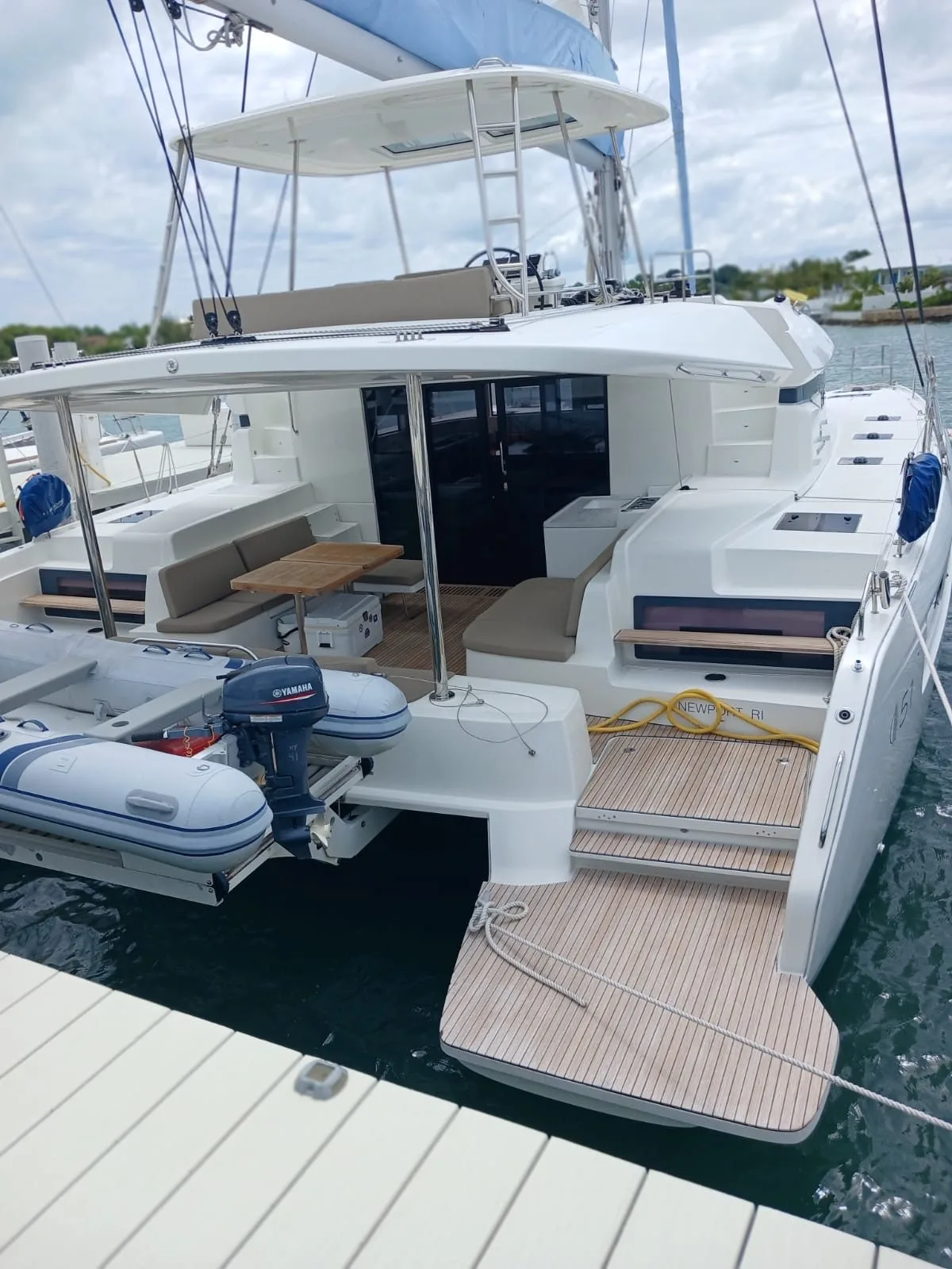 Sapphire Seas at her berth — transom and boarding platform